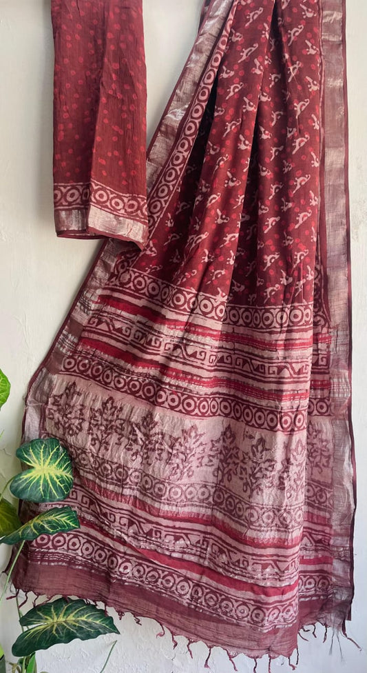 Mul Cotton Bagru Handblock Printed Saree – Naturally Dyed & Handcrafted