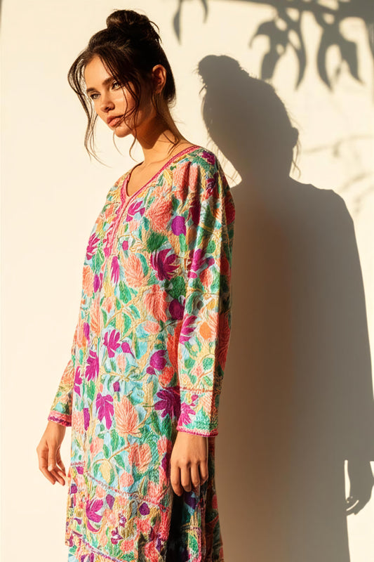 Chinar Charm Kurti – Handcrafted Aari Embroidery by Kashmiri Artisans | Elegant Ethnic Wear | #VocalForLocal