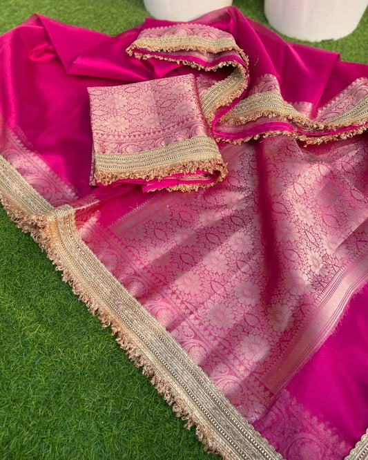 Riwayat Banarasi Soft Tissue Silk Saree- Dark Pink