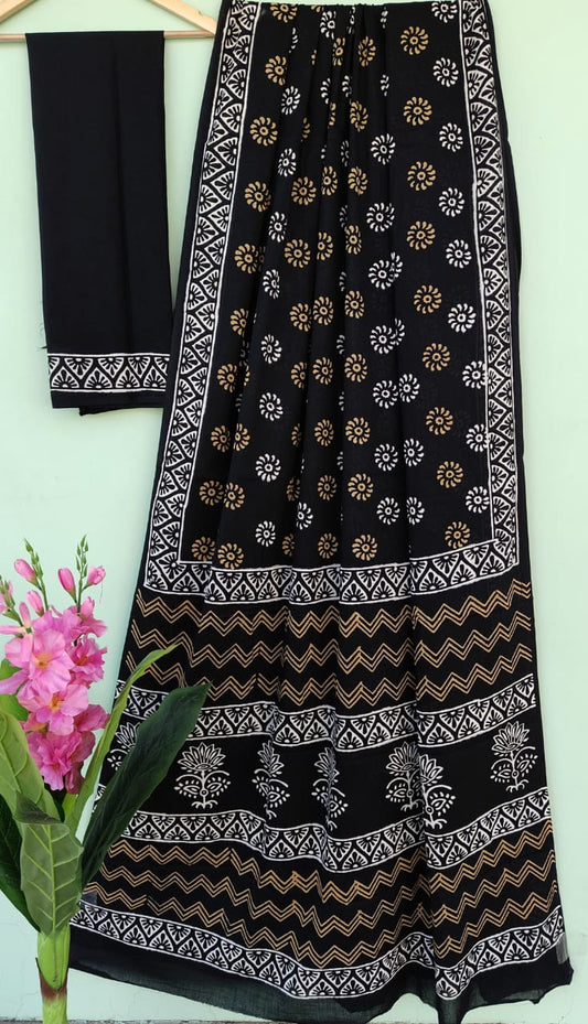 Mul Cotton Bagru Handblock Printed Saree – Naturally Dyed & Handcrafted