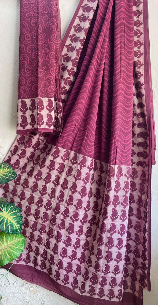 Mul Cotton Bagru Handblock Printed Saree – Naturally Dyed & Handcrafted