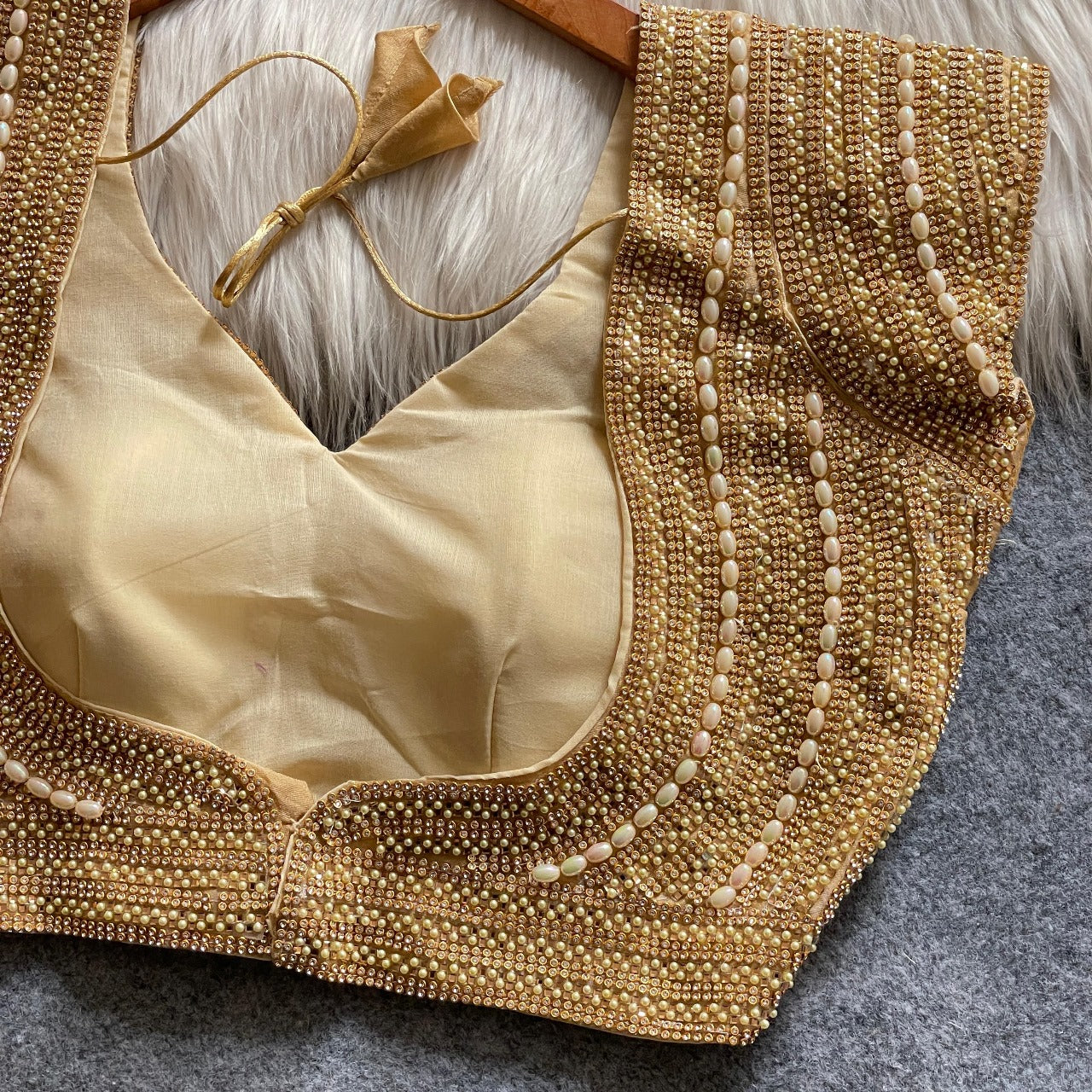 Zariya Hand-Beaded Pearl Blouse (short-sleeve)