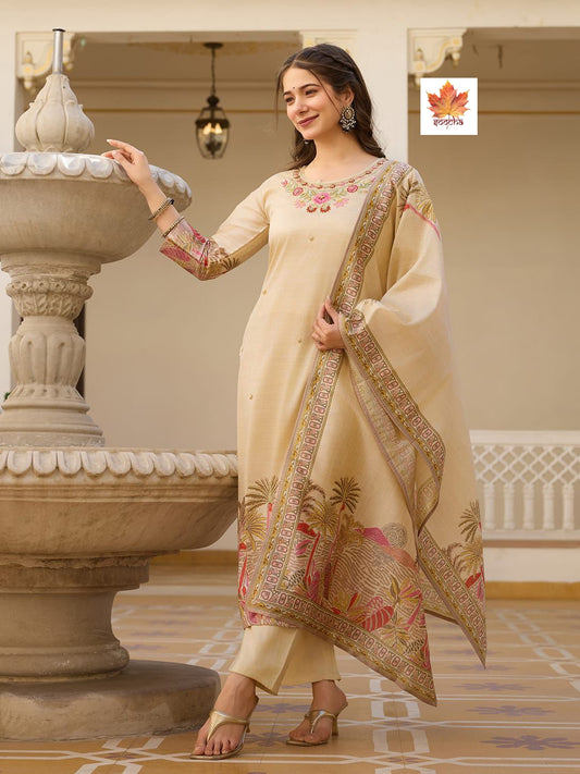 Noorayah Viscose Assam Silk Suit Set – Hand Embroidered 3-Piece Ethnic Wear