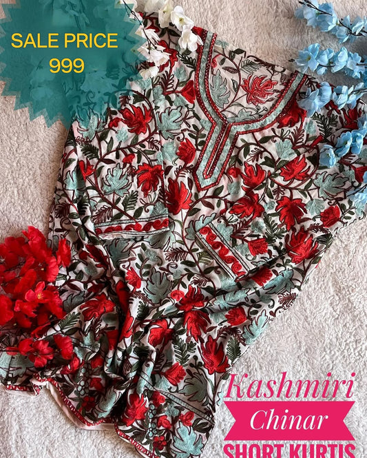 Chinar Charm Kurti – Handcrafted Aari Embroidery by Kashmiri Artisans | Elegant Ethnic Wear | #VocalForLocal