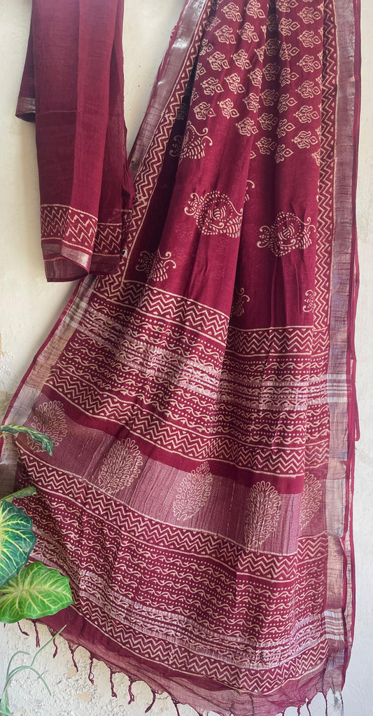 Mul Cotton Bagru Handblock Printed Saree – Naturally Dyed & Handcrafted