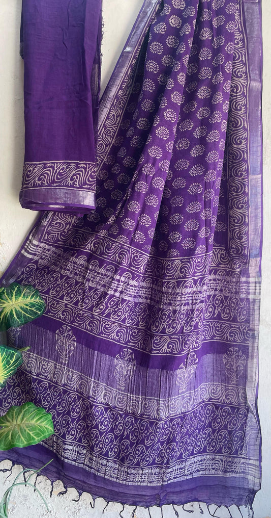 Mul Cotton Bagru Handblock Printed Saree – Naturally Dyed & Handcrafted