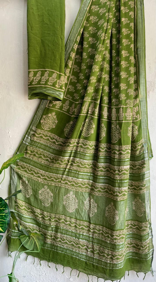 Mul Cotton Bagru Handblock Printed Saree – Naturally Dyed & Handcrafted
