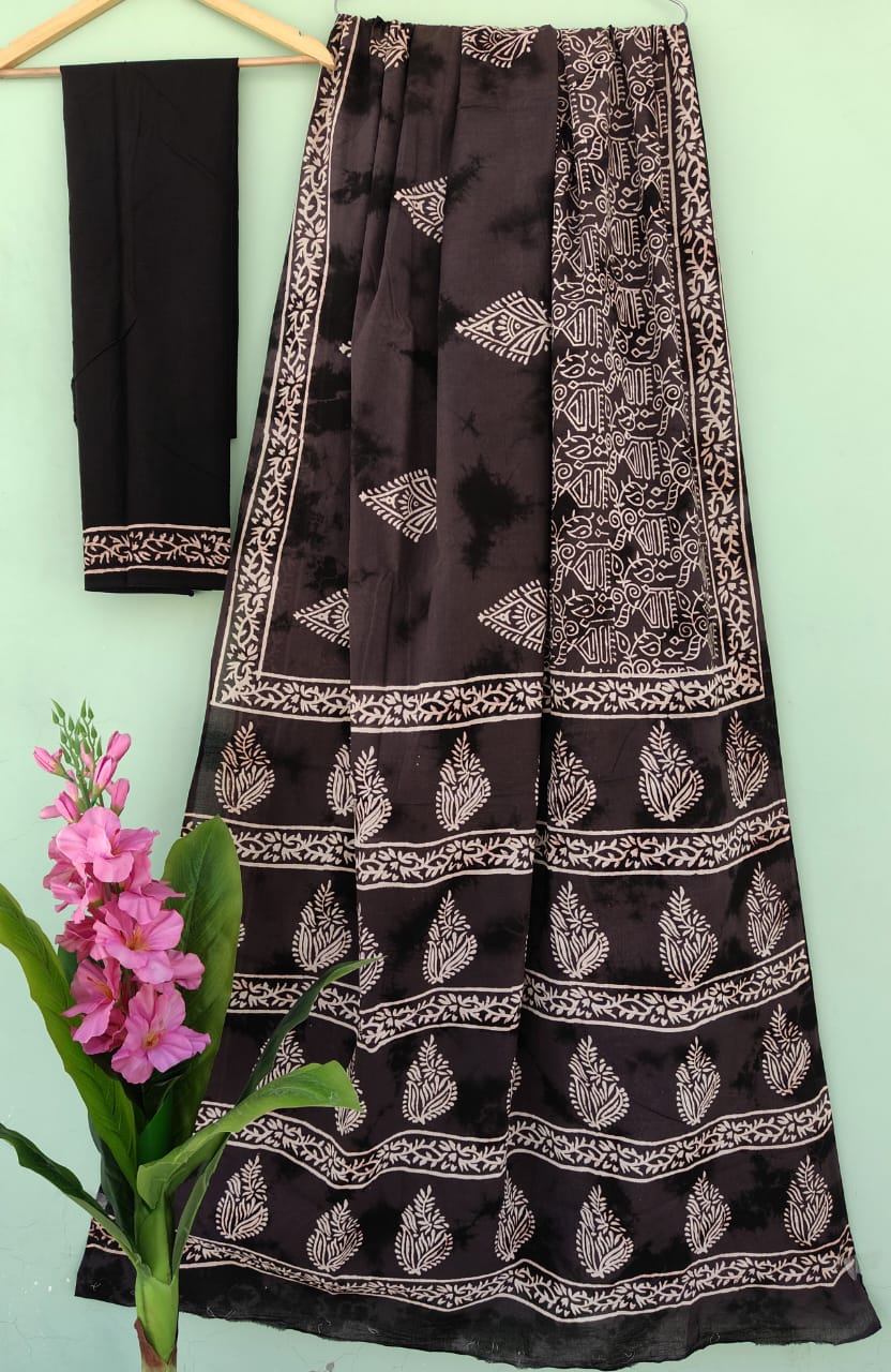 Mul Cotton Bagru Handblock Printed Saree – Naturally Dyed & Handcrafted