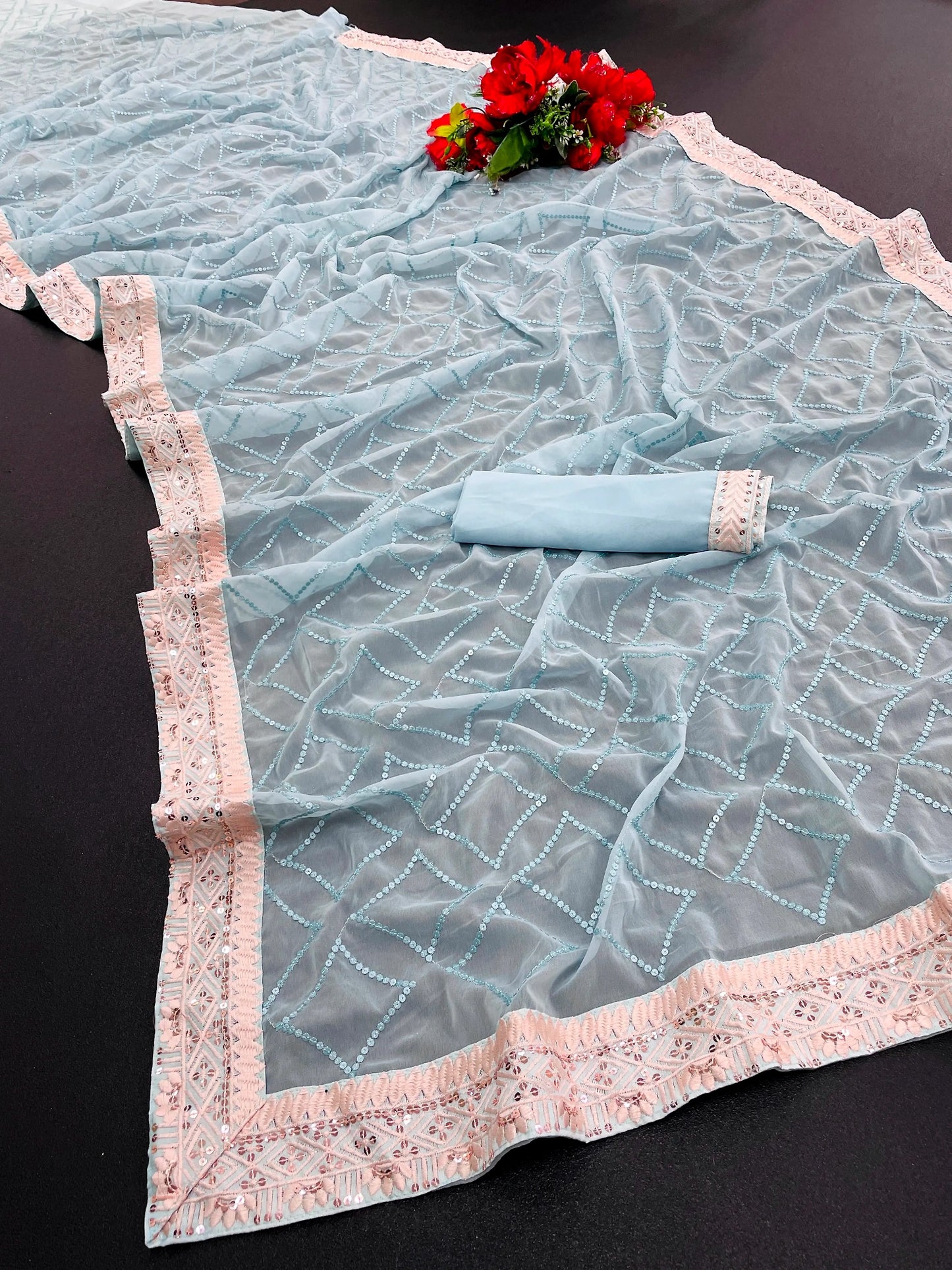 Celebrity-Inspired Sky Blue Saree | Katrina Kaif Replica | Festive & Party Wear