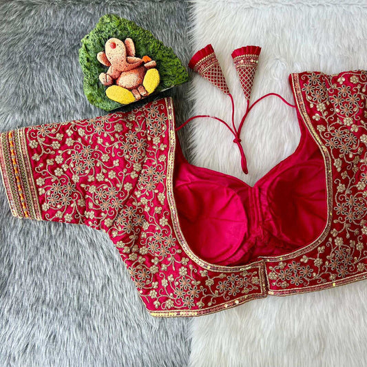 Suhagan Red Bridal Blouse with Zardosi & Sequin Hand Embroidery