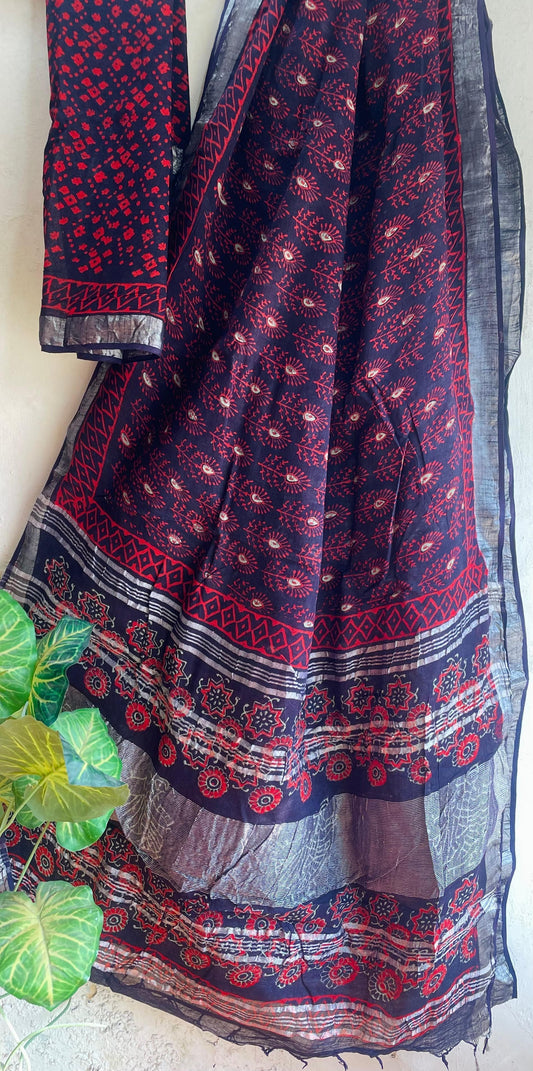 Mul Cotton Bagru Handblock Printed Saree – Naturally Dyed & Handcrafted