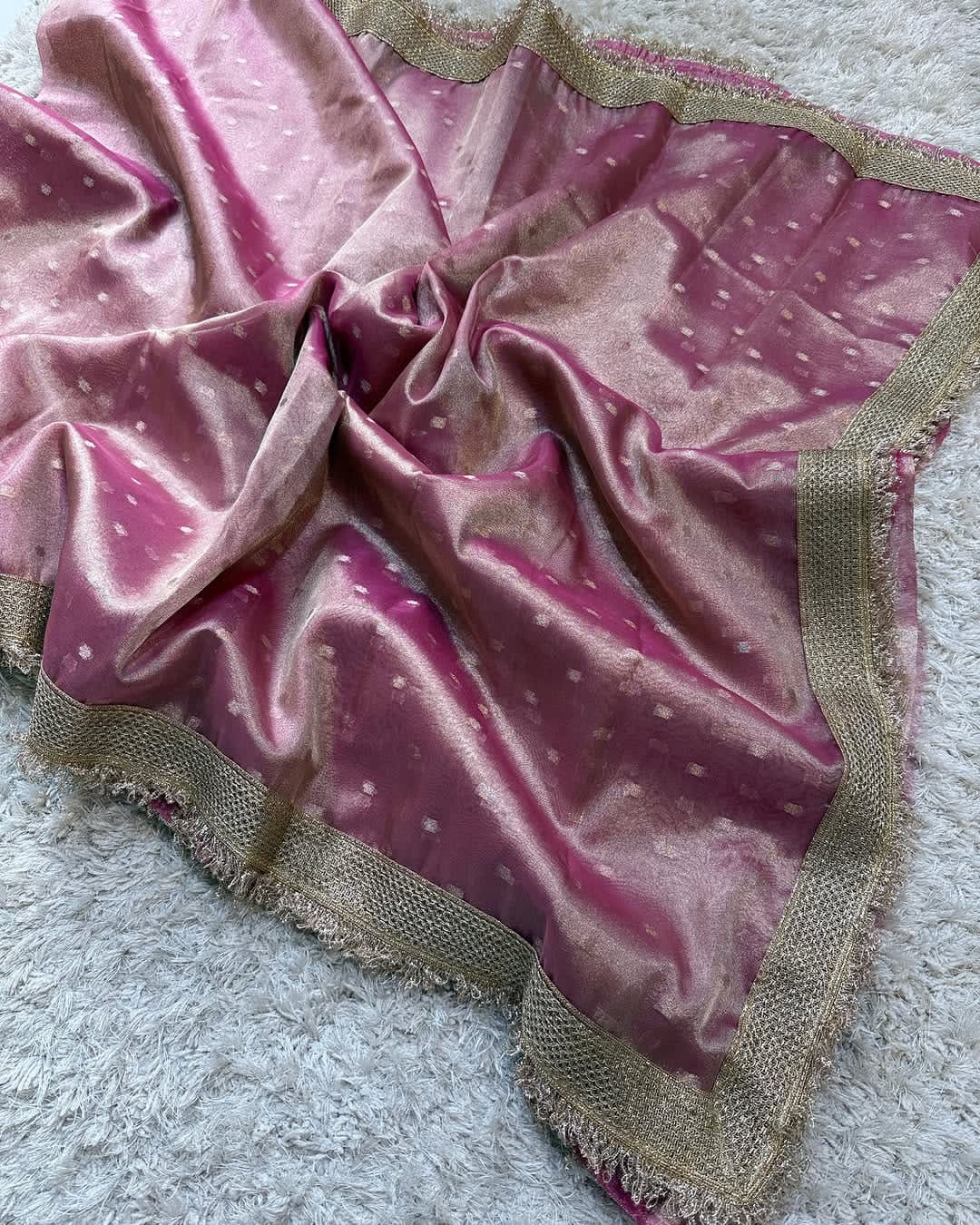 Banarasi Chunri Buti Tissue Silk Saree with Zari Lace Border