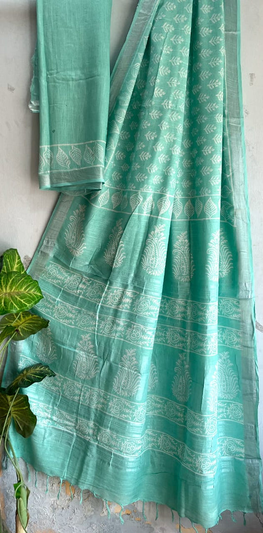 Mul Cotton Bagru Handblock Printed Saree – Naturally Dyed & Handcrafted