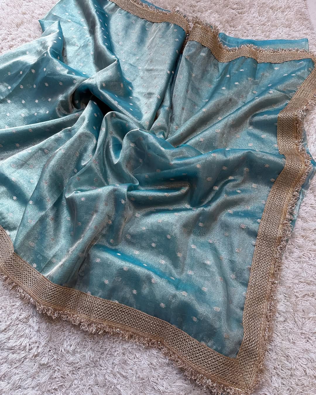 Banarasi Chunri Buti Tissue Silk Saree with Zari Lace Border