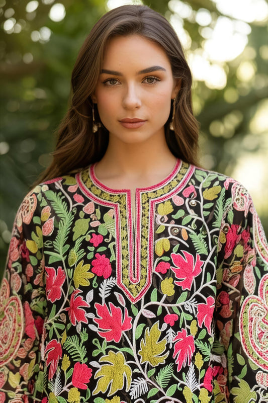 Chinar Charm Kurti – Handcrafted Aari Embroidery by Kashmiri Artisans | Elegant Ethnic Wear | #VocalForLocal