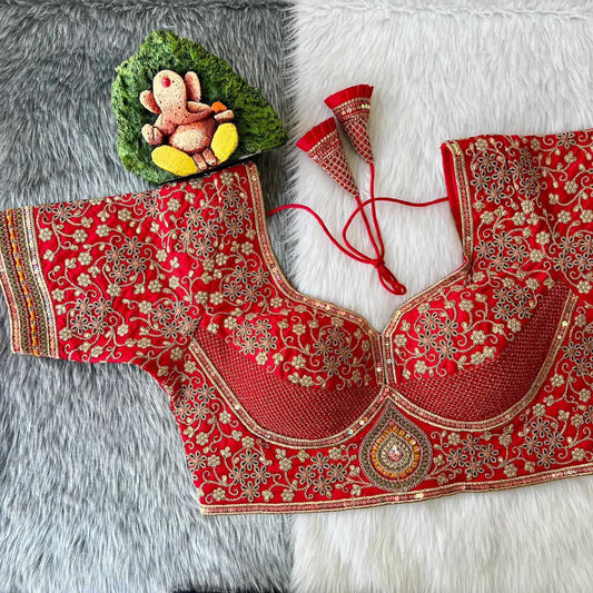 Suhagan Red Bridal Blouse with Zardosi & Sequin Hand Embroidery