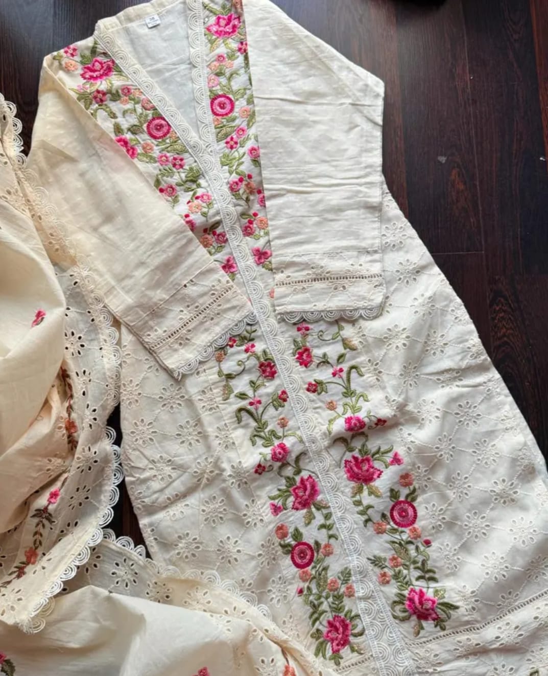Blush Bloom Hand-Embroidered Summer kora Cotton Suit Set
