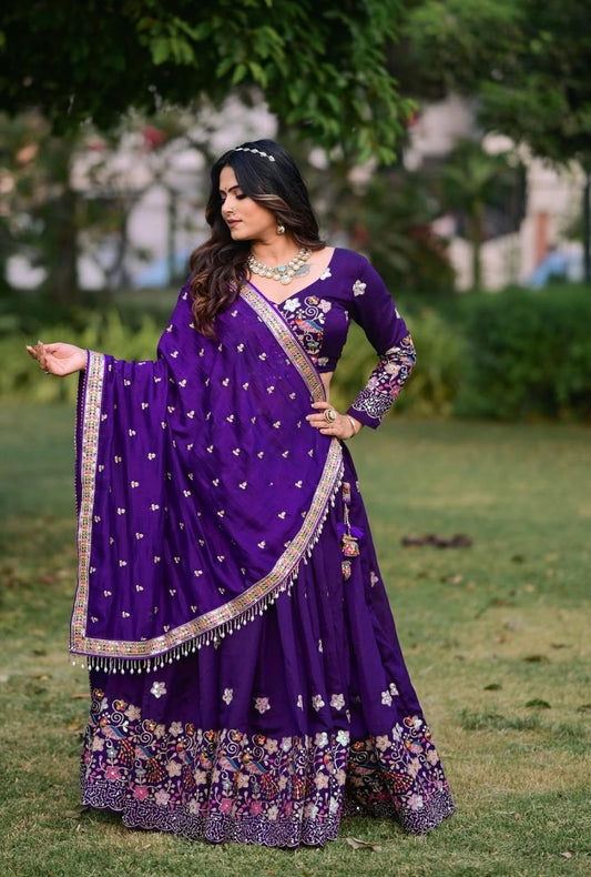Gulnaar | Purple Chinon Lehenga Set with Thread & Sequin Embroidery – Soocha Ethnic Luxe