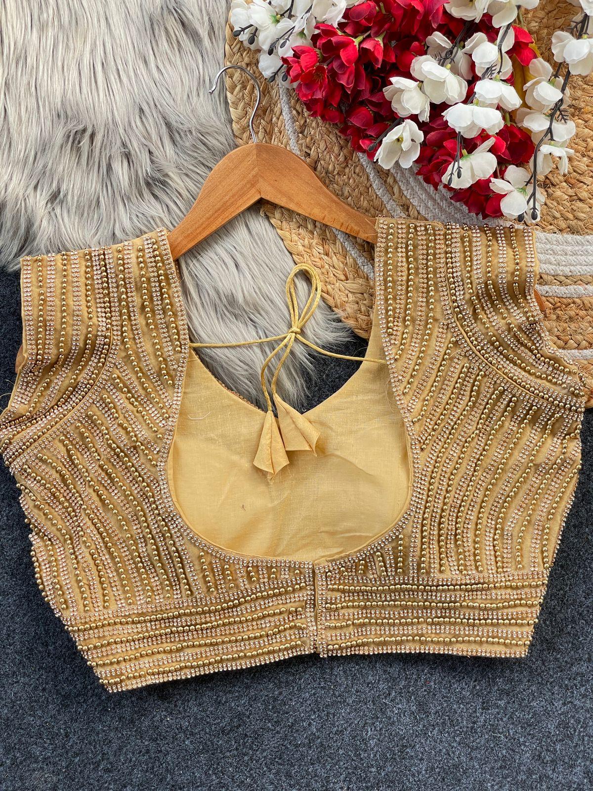 Zariya Hand-Beaded Pearl Blouse (short-sleeve)