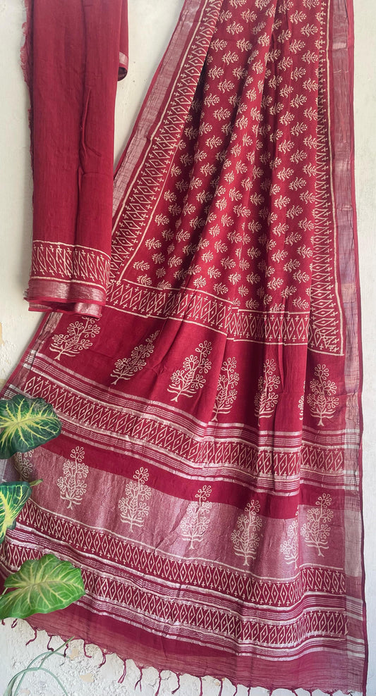 Mul Cotton Bagru Handblock Printed Saree – Naturally Dyed & Handcrafted