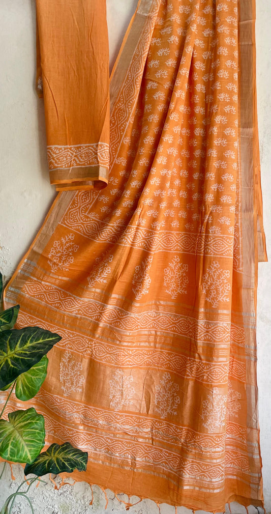 Mul Cotton Bagru Handblock Printed Saree – Naturally Dyed & Handcrafted