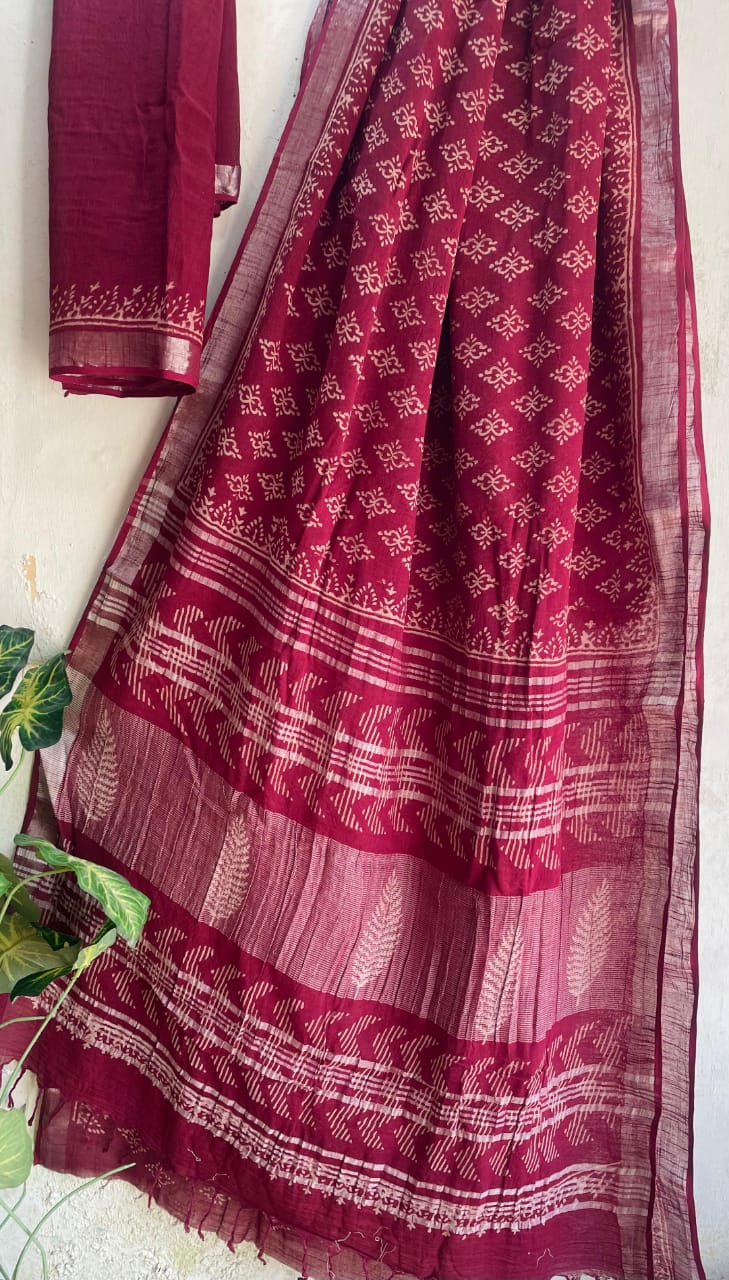 Mul Cotton Bagru Handblock Printed Saree – Naturally Dyed & Handcrafted