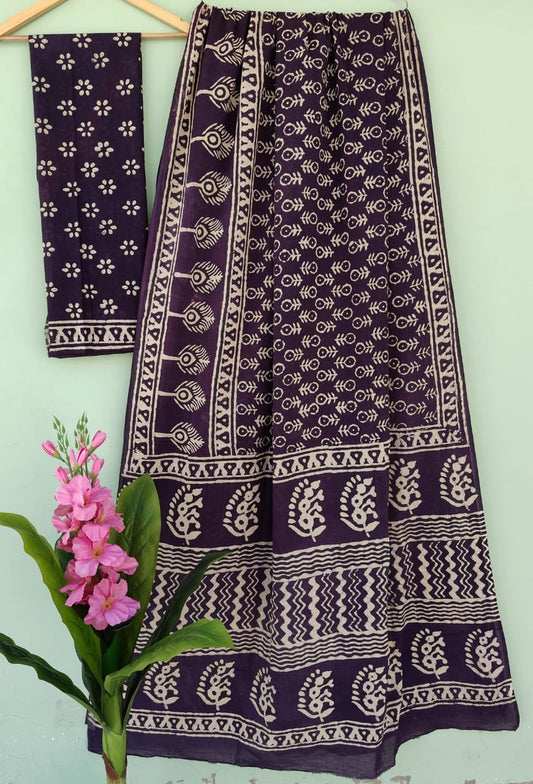 Mul Cotton Bagru Handblock Printed Saree – Naturally Dyed & Handcrafted