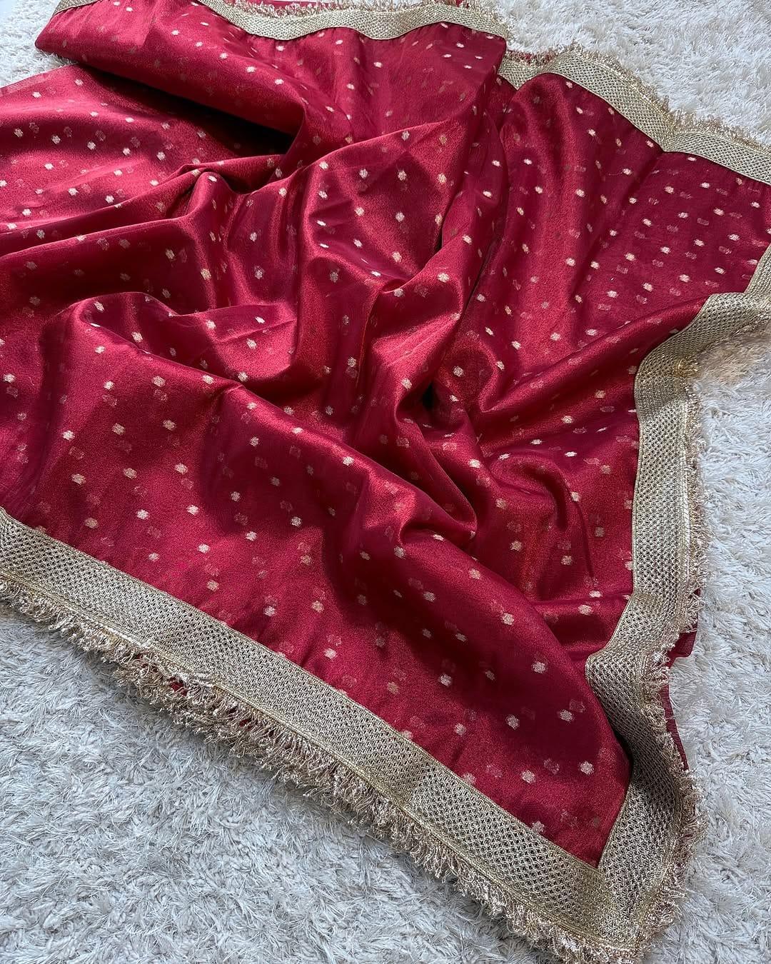 Banarasi Chunri Buti Tissue Silk Saree with Zari Lace Border